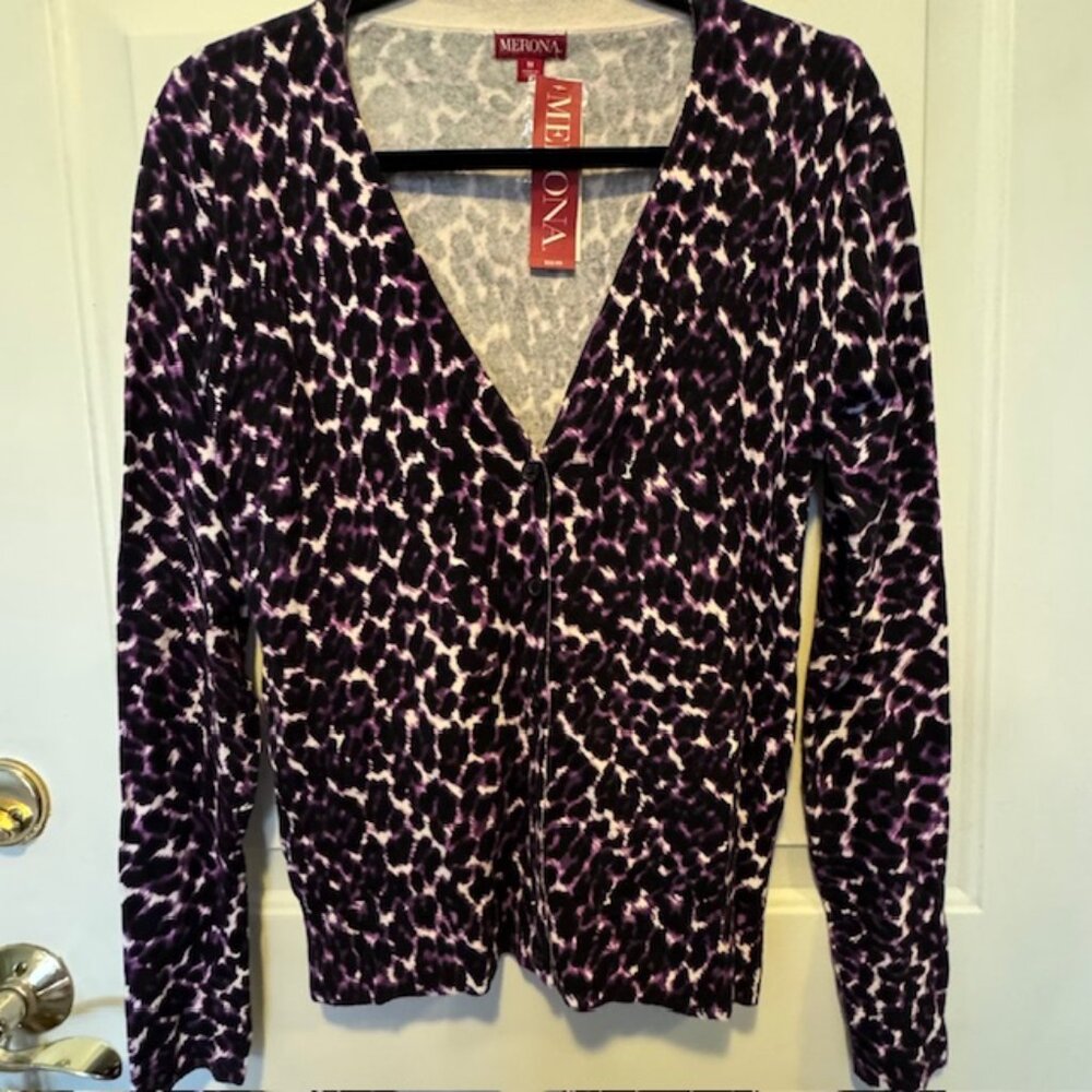 NWT Merona Purple Leopard Print Cardigan Sweater sz M